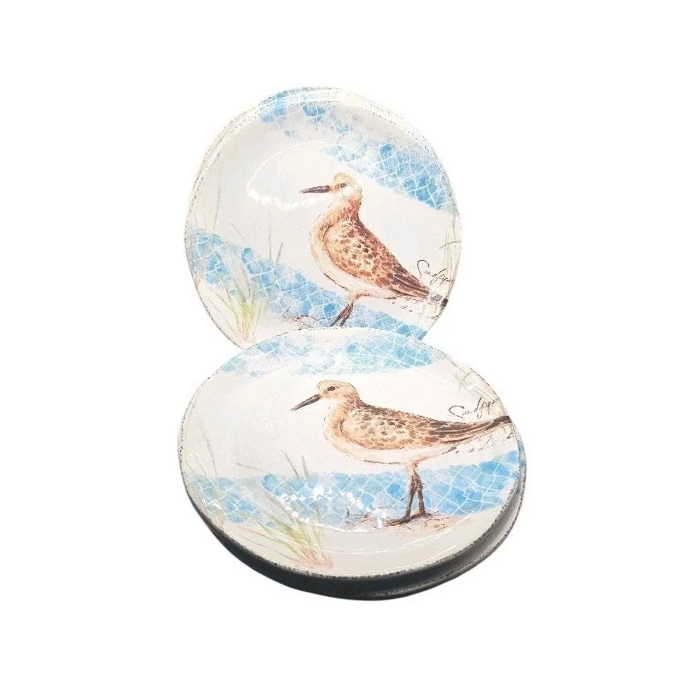 Pier 1 Sandpiper Bird Ceramic Salad Luncheon Plates 8